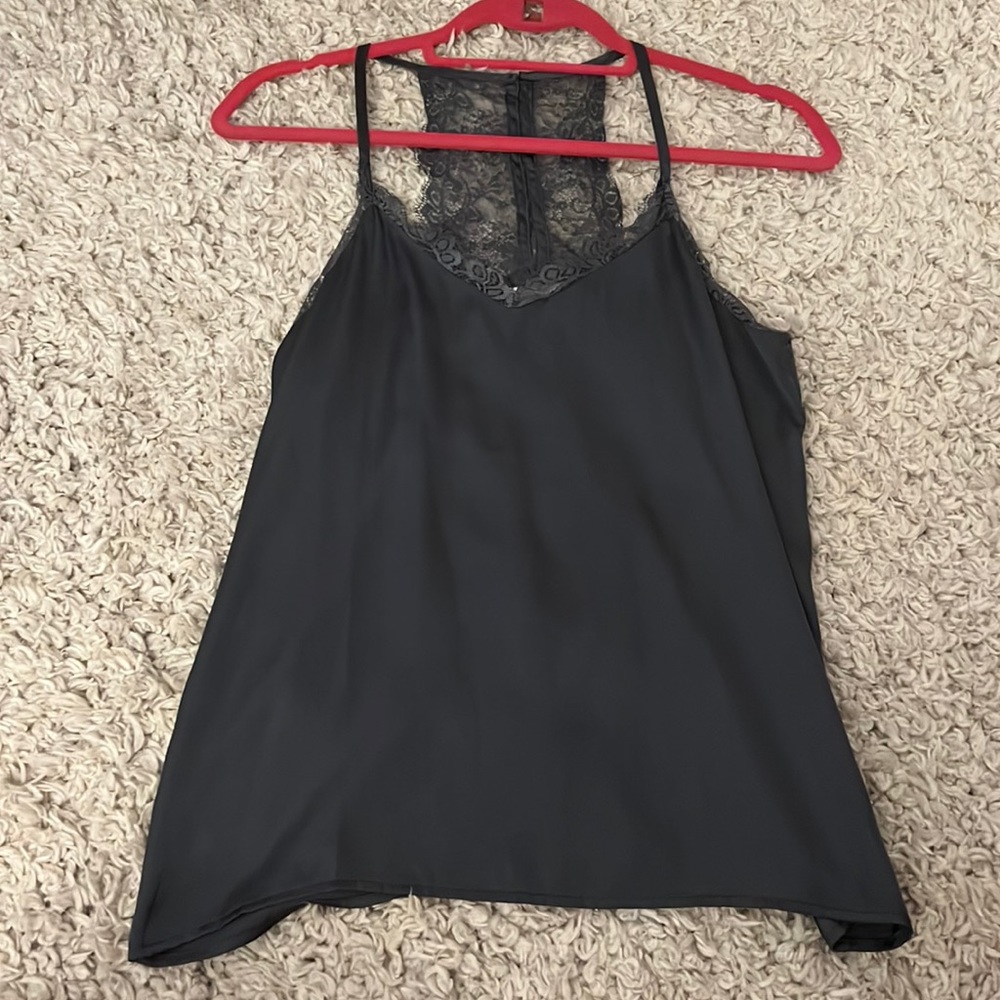 Lacy slip camisole with high low hem & v-neck